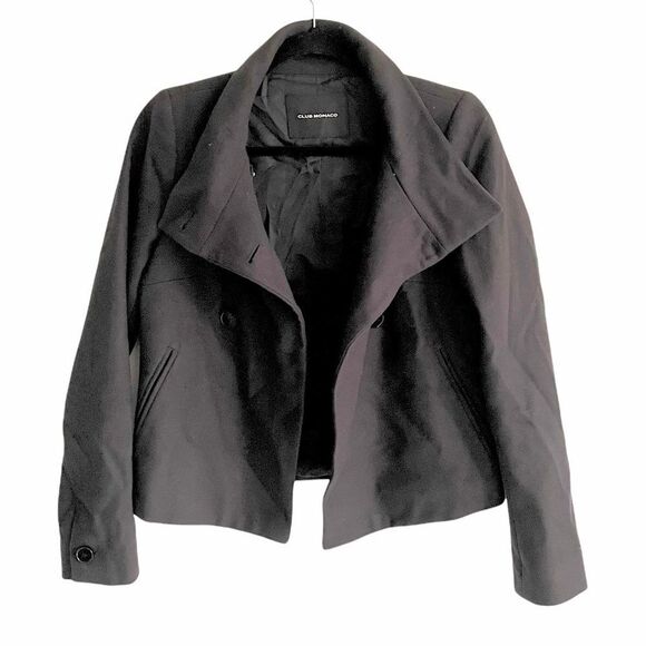 CLUB MONACO Cropped Wool Cashmere Fall Winter Jacket Blazer Black XS - Picture 3 of 12